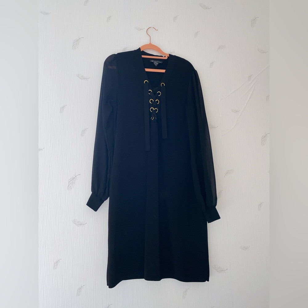I.N.C International Concepts Sheer Long Sleeve Black Dress